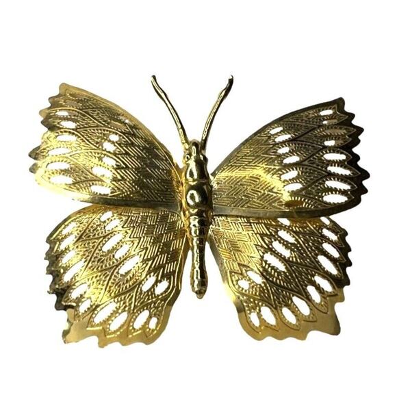 Vintage Butterfly Brooch Pin Delicate Gold Tone - Picture 1 of 15